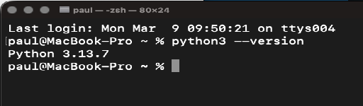 Terminal med kommandot python3 --version