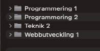 Mappstruktur i Finder med Programmering 1