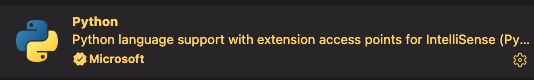 Python-tillägget i VS Code Extensions