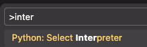 Command Palette med Python Select Interpreter