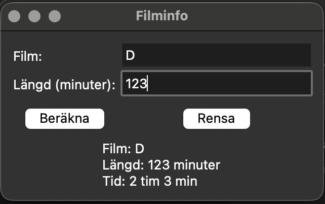 Exempel på Tkinter-program för filminfo