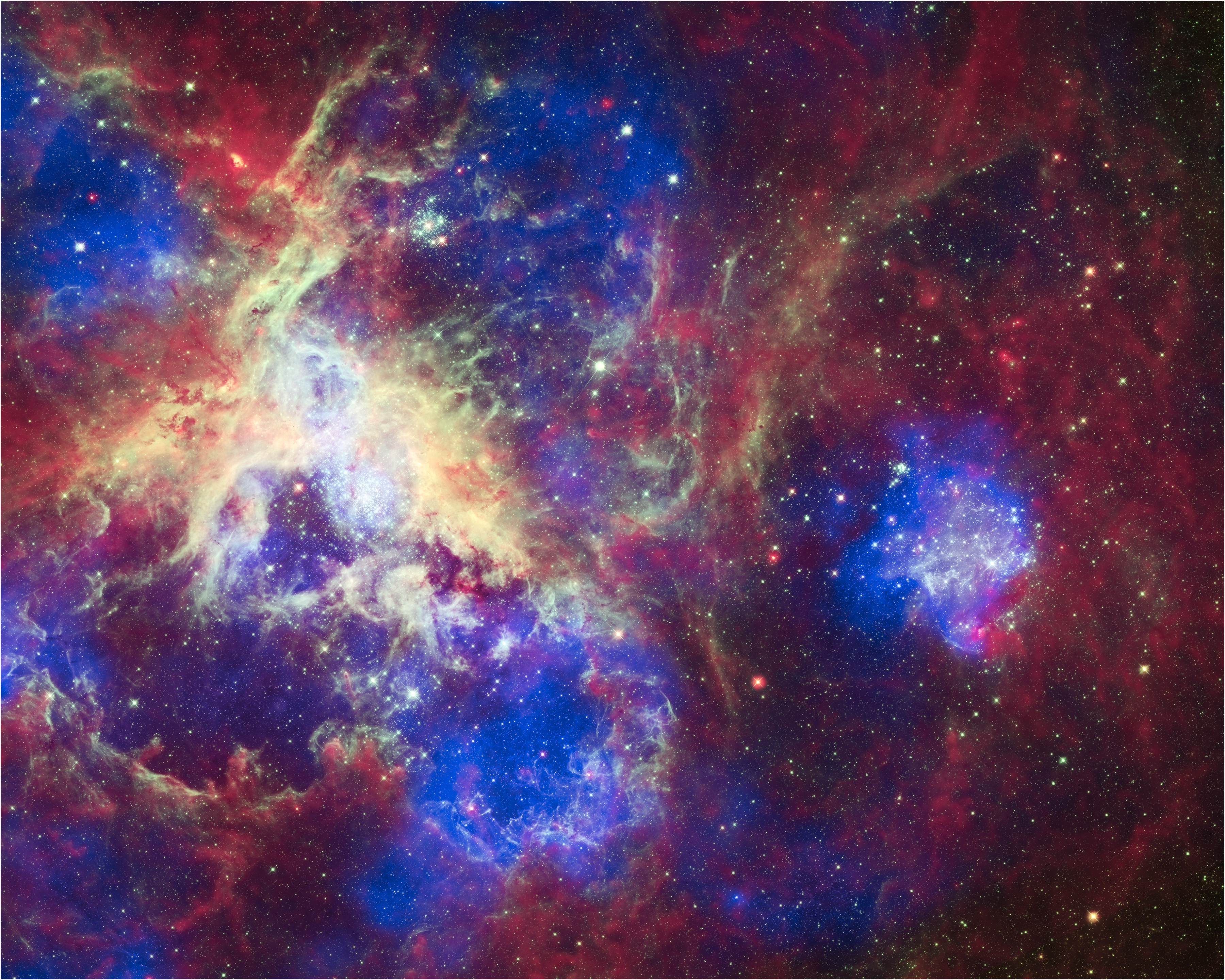 Tarantelnebulosan sammansatt av observationer i flera våglängder.