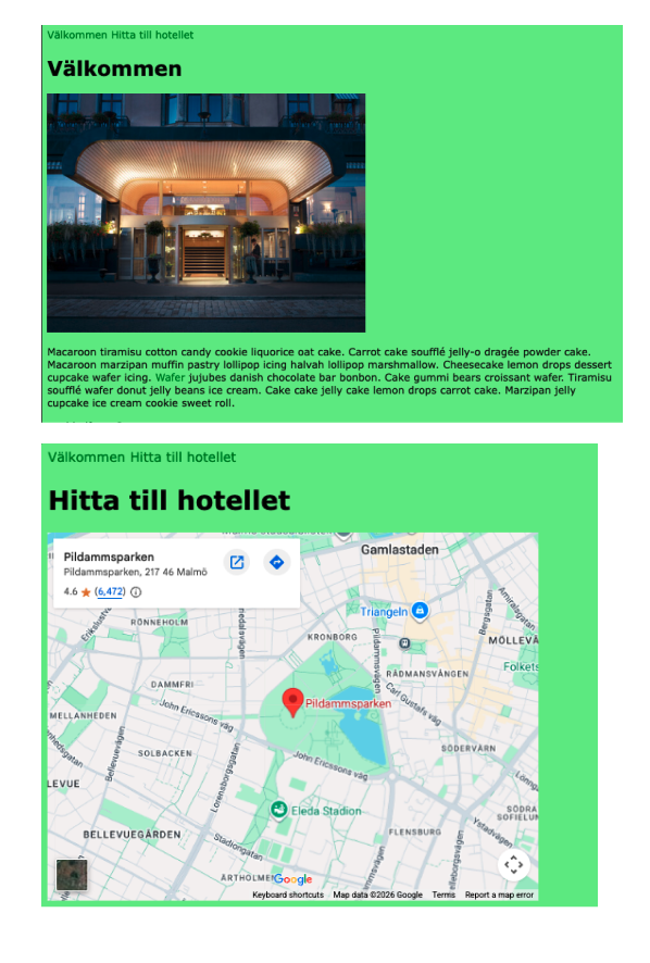 Exempel på Figma-wireframes för hotellwebbplats på E-nivå
