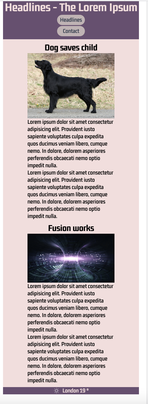 Layoutförslag för indexsidan i mobilvy